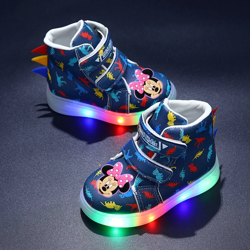 Disney primavera e autunno Topolino scarpe casual illuminate ragazze luci a LED sneakers illuminate dinosauro cartone animato ragazzi scarpe da bambino