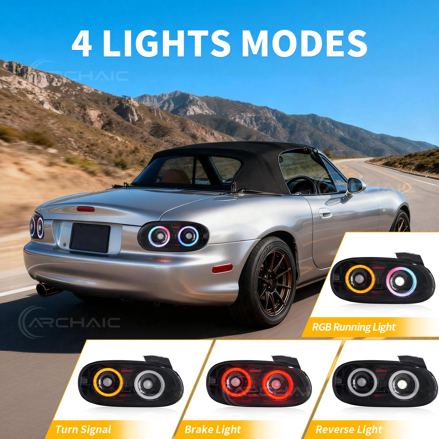 Archaic LED Lamp Assembly Colorful Startup Animation for Mazda Miata MX-5 NB1 NB2 RGB Taillights MX5 Miata NB NBFL 1998-2005