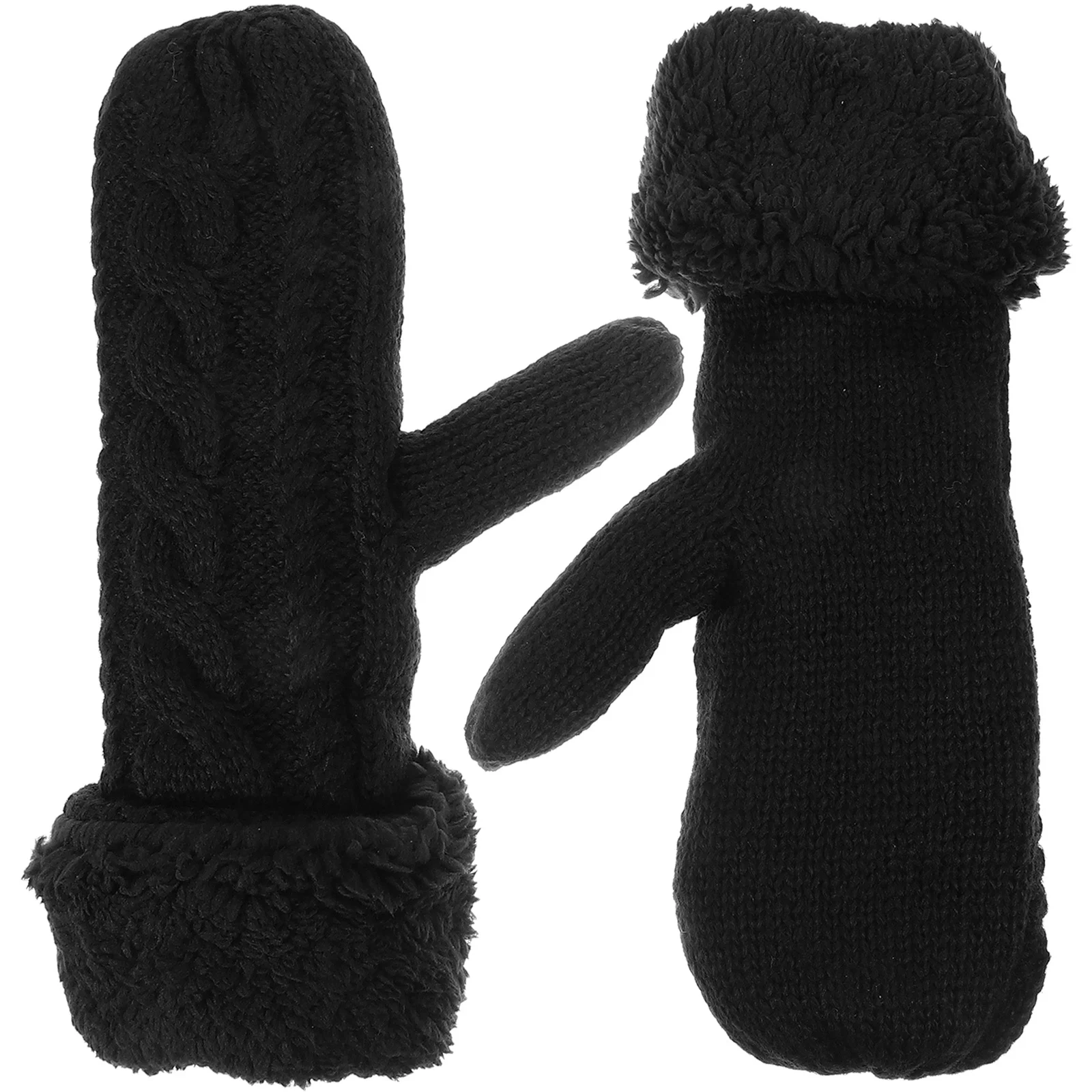 VANZACK 1 Pair Windproof Warm Gloves Thickened Insulated Lining for Men Women Winter Fleece Mittens Thermal Black Acrylic