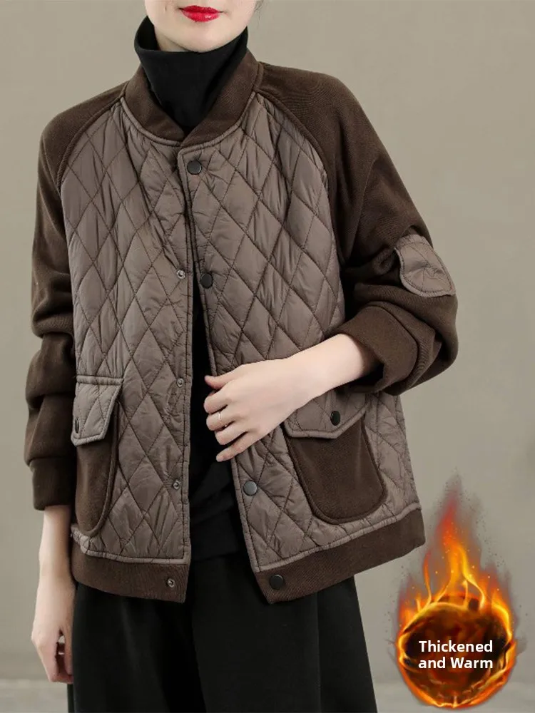 

Slim Fit Cotton Jacket Women's Fashionable Lightweight Baseball Style Coat Korean Version Thickened Long Sleeve Winter Coat