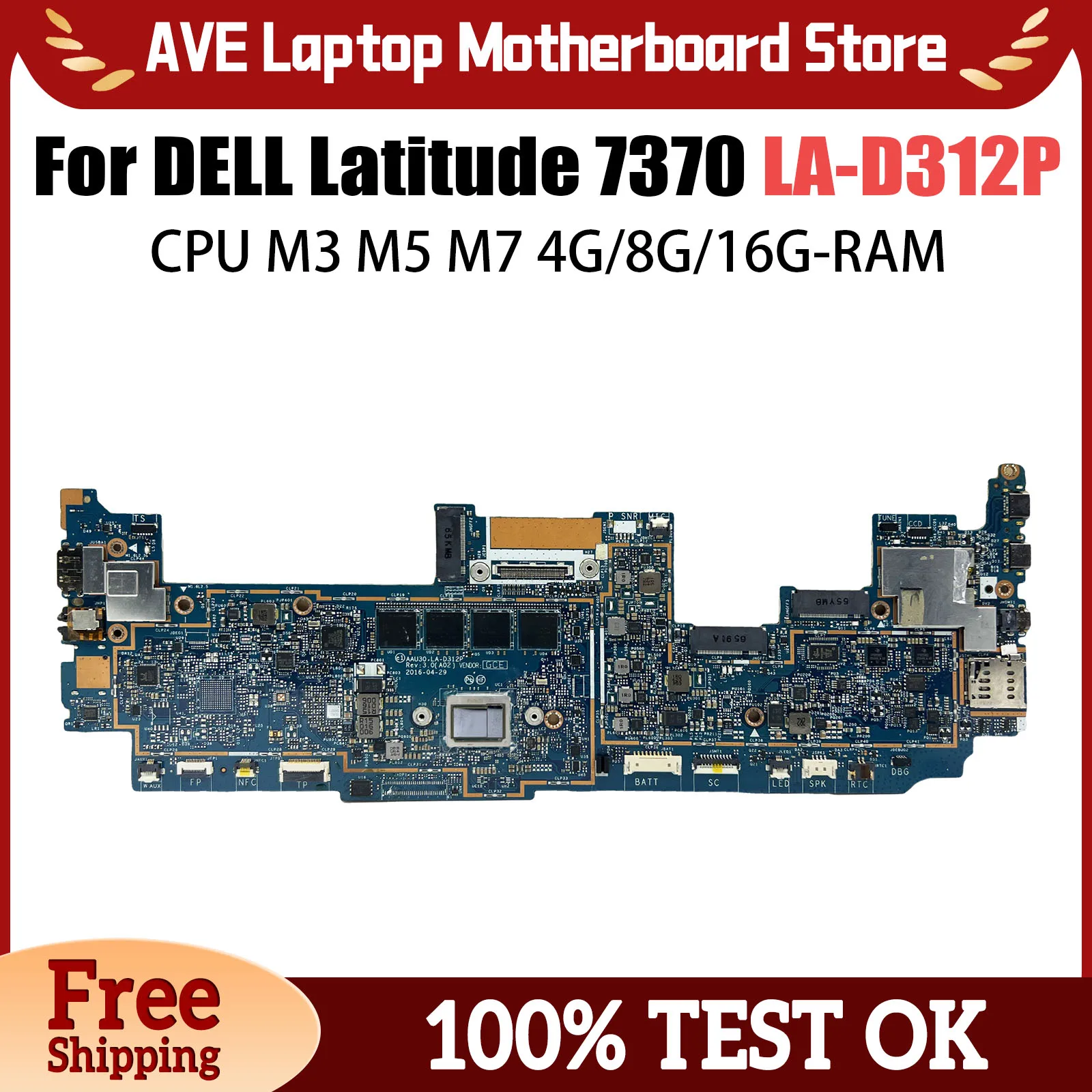 

LA-D312P Mainboard For Dell Latitude 13.3" 7370 CN-01JF8K 01JF8K AAU30 Laptop Motherboard With M3 M5 M7 4GB/8GB/16GB-RAM