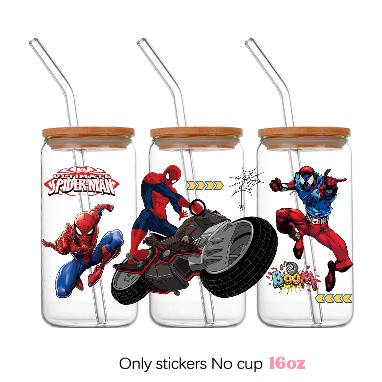 13pcs Spider-Man Transfer Stickers Cups Wrapping 16oz Peter Parker Diy Uvdtf Glass Bottle Window Laptop Uv Dtf  Wraps Decals