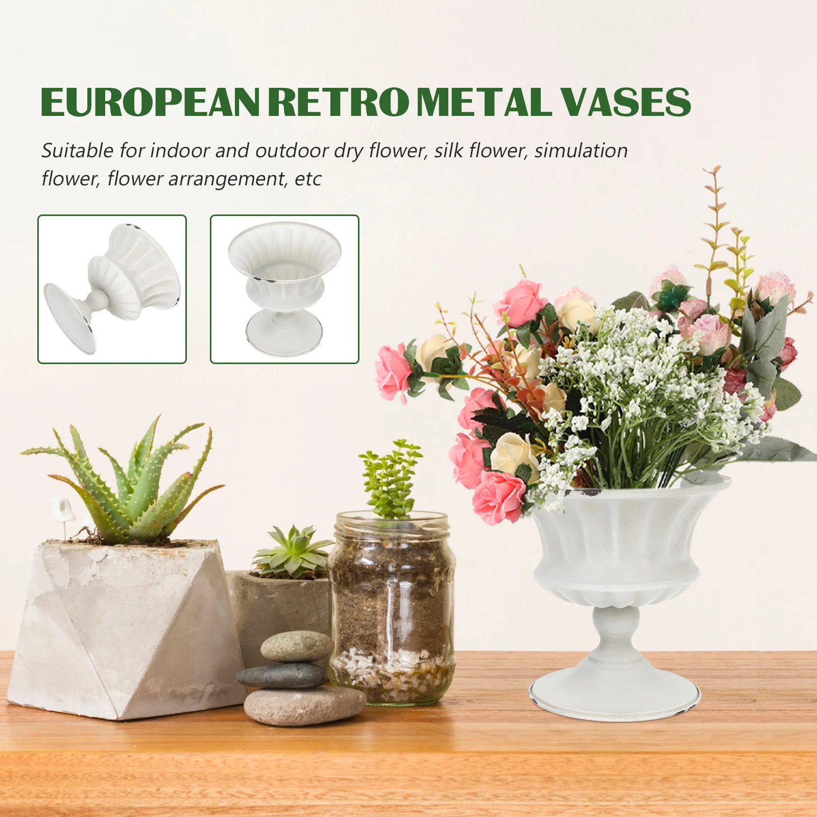 

Retro Metal Vase Simulated Flower Pots Large Size Wrought Plant Container European Style Home Decor Indoor Garden Use