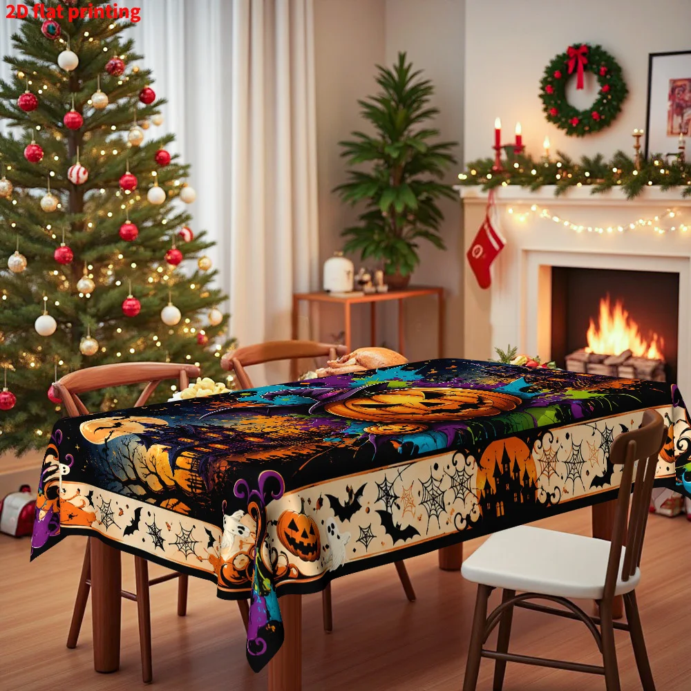 One piece, 2D flat printing, Halloween-themed printed tablecloth, adds tableware to the dining tablezyc