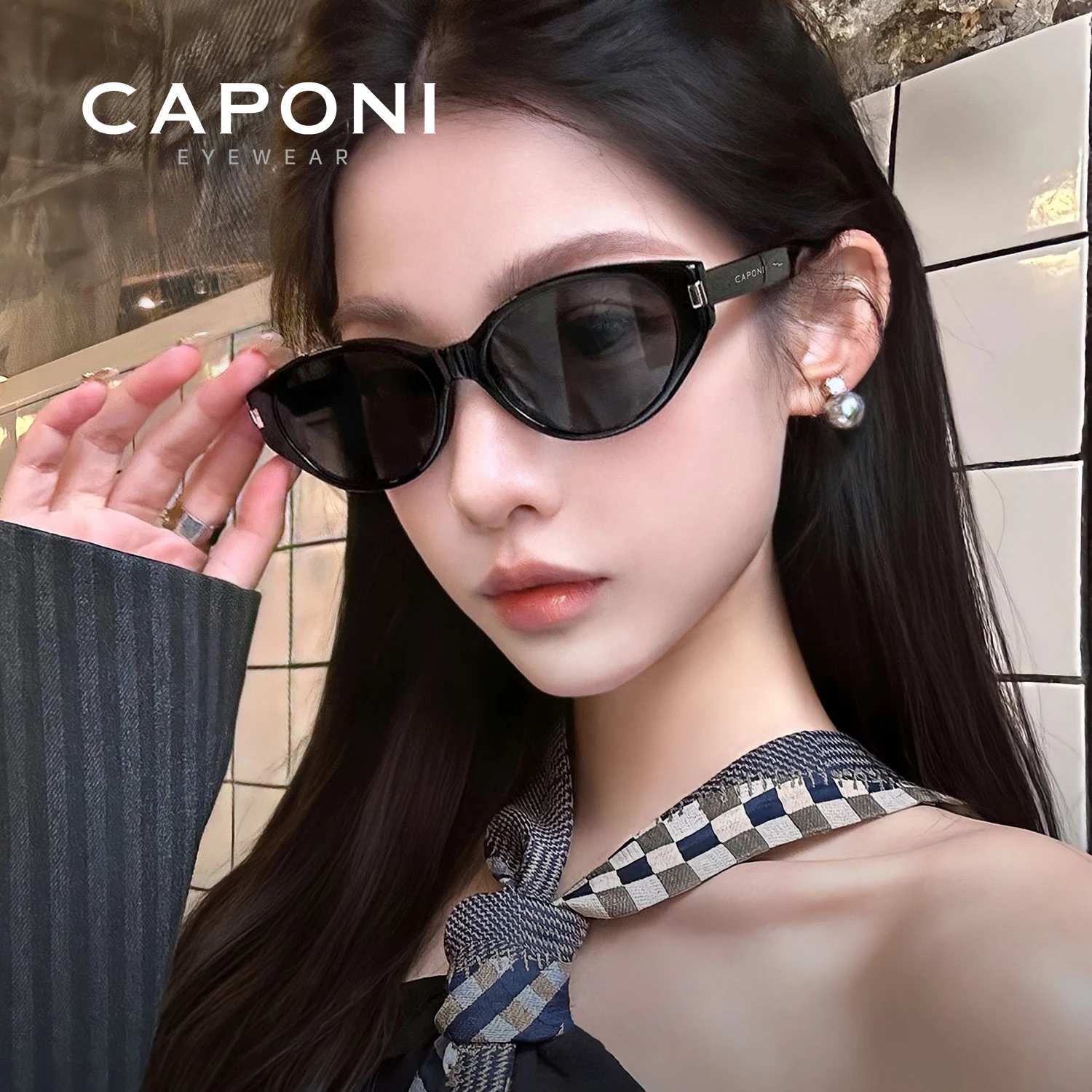 CAPONI Polarized Luxury Women Sunglasses Outdoor Fashion Vintage Acetate Cat Eye Eyewear Acetate Brown UV420 Sun Glasses CP35004