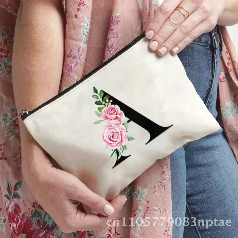 Double-Sided Printed Linen Cosmetic Bag Women's Multifunctional Zipper Storage Makeup Pouch Urban Minimalism Alphabet Design