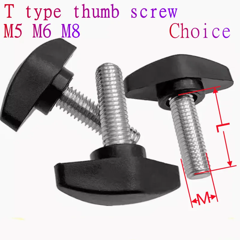 2-5pcs/lot M5 M6 M8  Plastic Head Thread T Shape  Thumb Tighten Screw Clamping Grip Knob Screw Wood Plum Bolt