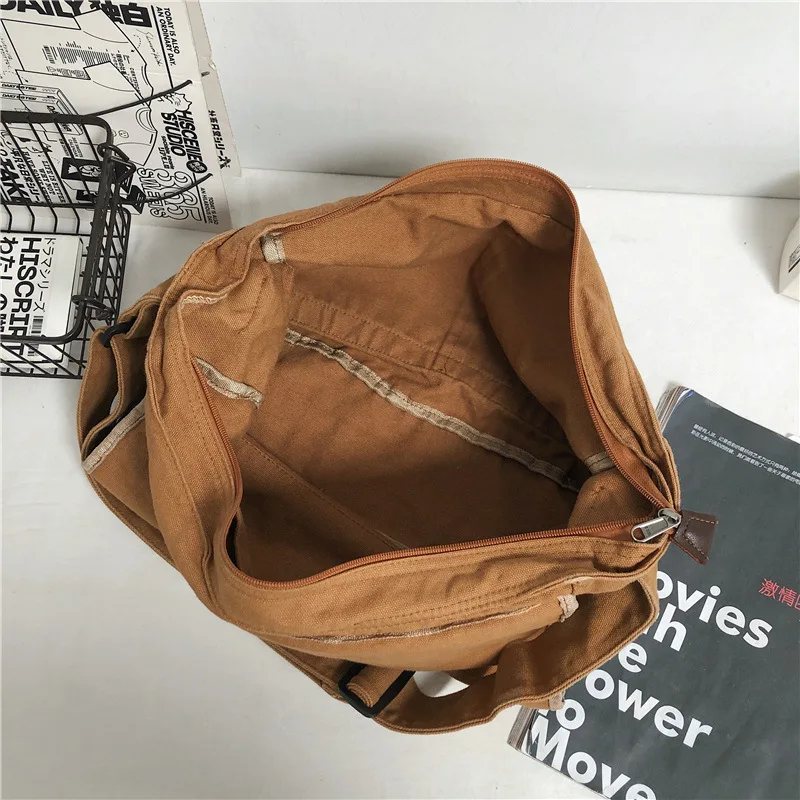 Borsa a tracolla di grande capacità in tela Casual per adolescenti in cotone 100% ecologico per borsa a tracolla Slouchy per libri femminili