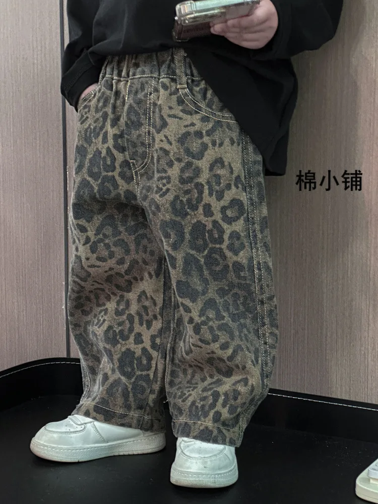 Children's autumn pants, boys' leopard print jeans, Korean version children's clothing, baby's autumn pants, boys' handsome Air