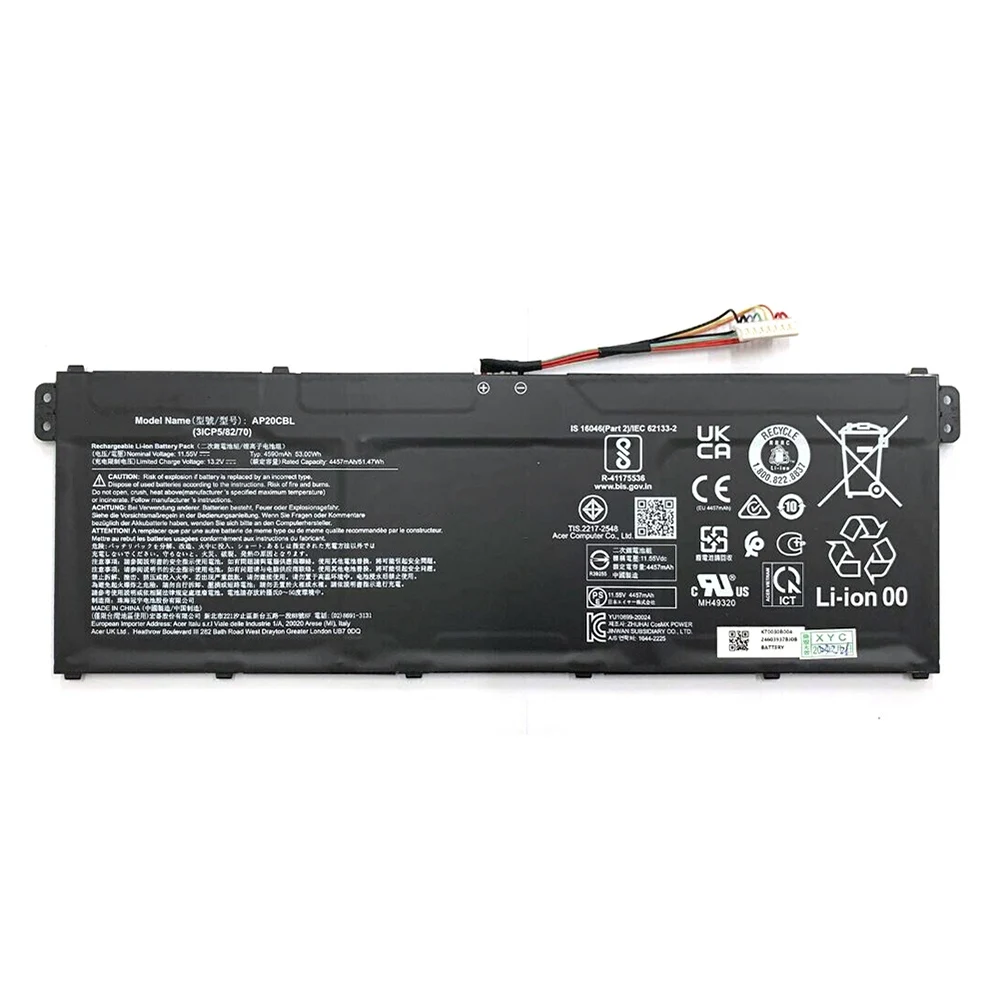 AP20CBL Notebook Battery for Acer Aspire 5 A515-45 Swift SF314 R5-5500U Chromebook 512 C852 514 11.55V 53Wh