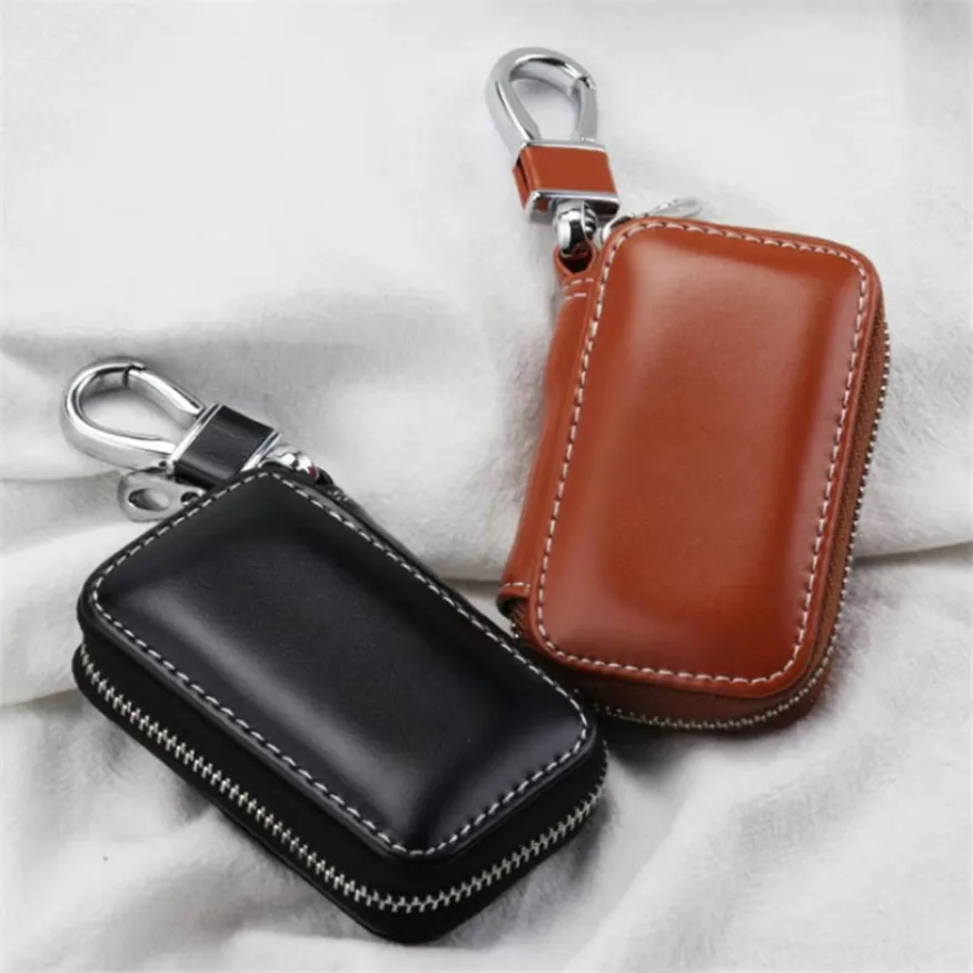 Leather Car Key Wallets Men Key Holder  Keys Organizer Women Keychain Covers Zipper Key Case Bag Unisex Pouch Purse 1x