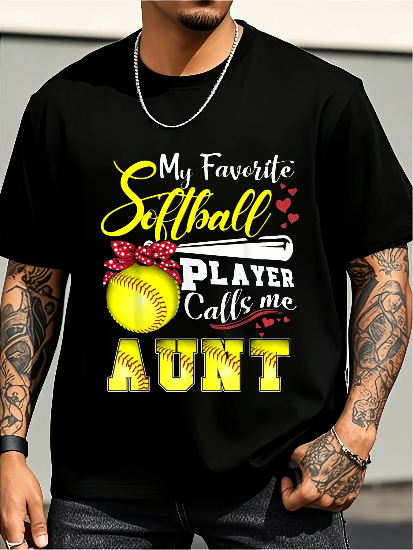 My Favorite Softball Player Calls Me Auntie T-Shirt Mother's Day T-Shirt Plus Size Retro Casual Round Neck Printed T-Shirt Unisex, Plus Size