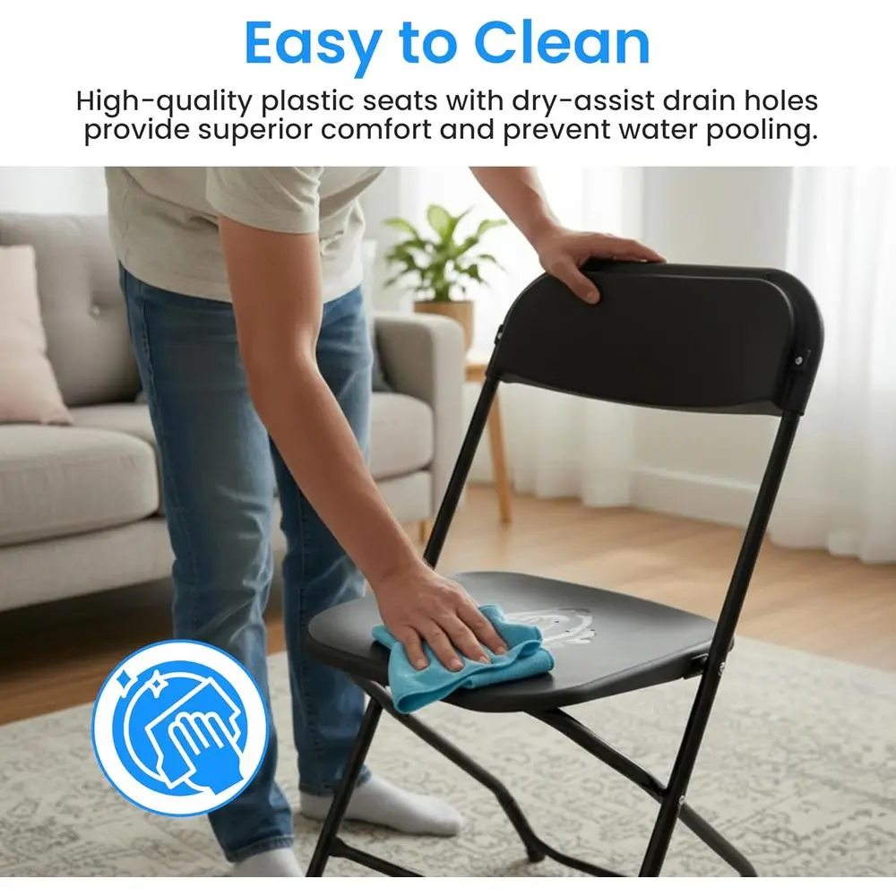 4-Pack Folding Chairs Plastic, Foldable Stackable Portable Chairs with Metal Frame 330lb Capacity, for Indoor Outdoor Use, Comme