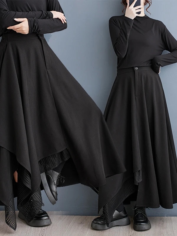 Dark Gothic A-Line  Skirt Asymmetrical Knight Fashion Thick High Waist PVC Cotton Polyester Casual Commute Style Skirt
