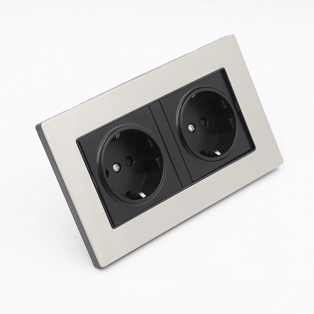 16A 250V EU Double Schuko Power Socket Panel Type F Wall Outlet For HiFi Audio Equipment Home Wall Mount