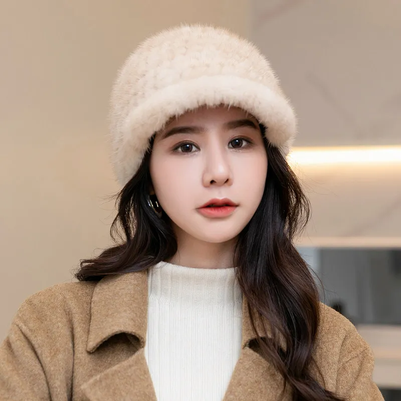 Women Real Mink Fur Baseball Cap 100% Natural Thick Fur Winter Hat For Cold Weather Outdoor Casual Ski Travel Women's Hat