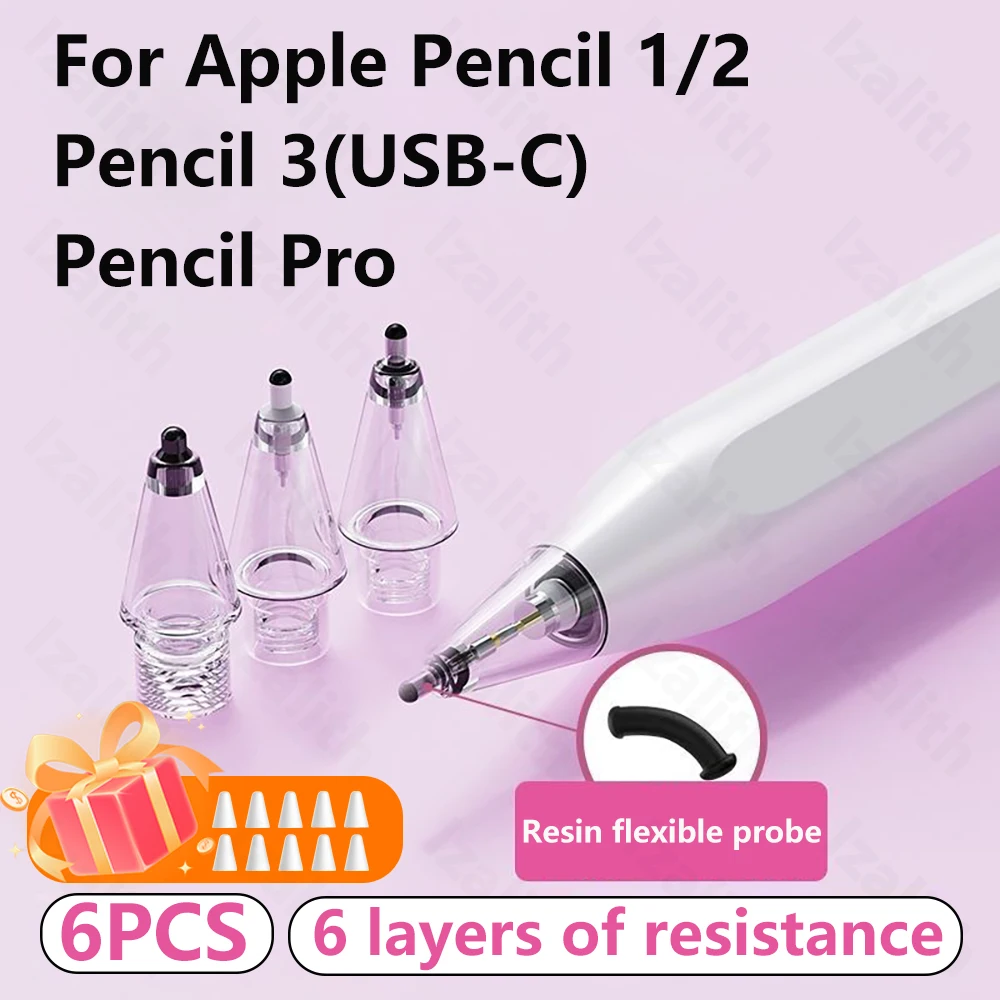 Replacement Tips for Apple Pencil 1 2 3 Gen Pencil Pro 2B 4B HB Elastic Transparent Stylus iPad Pencil Nib