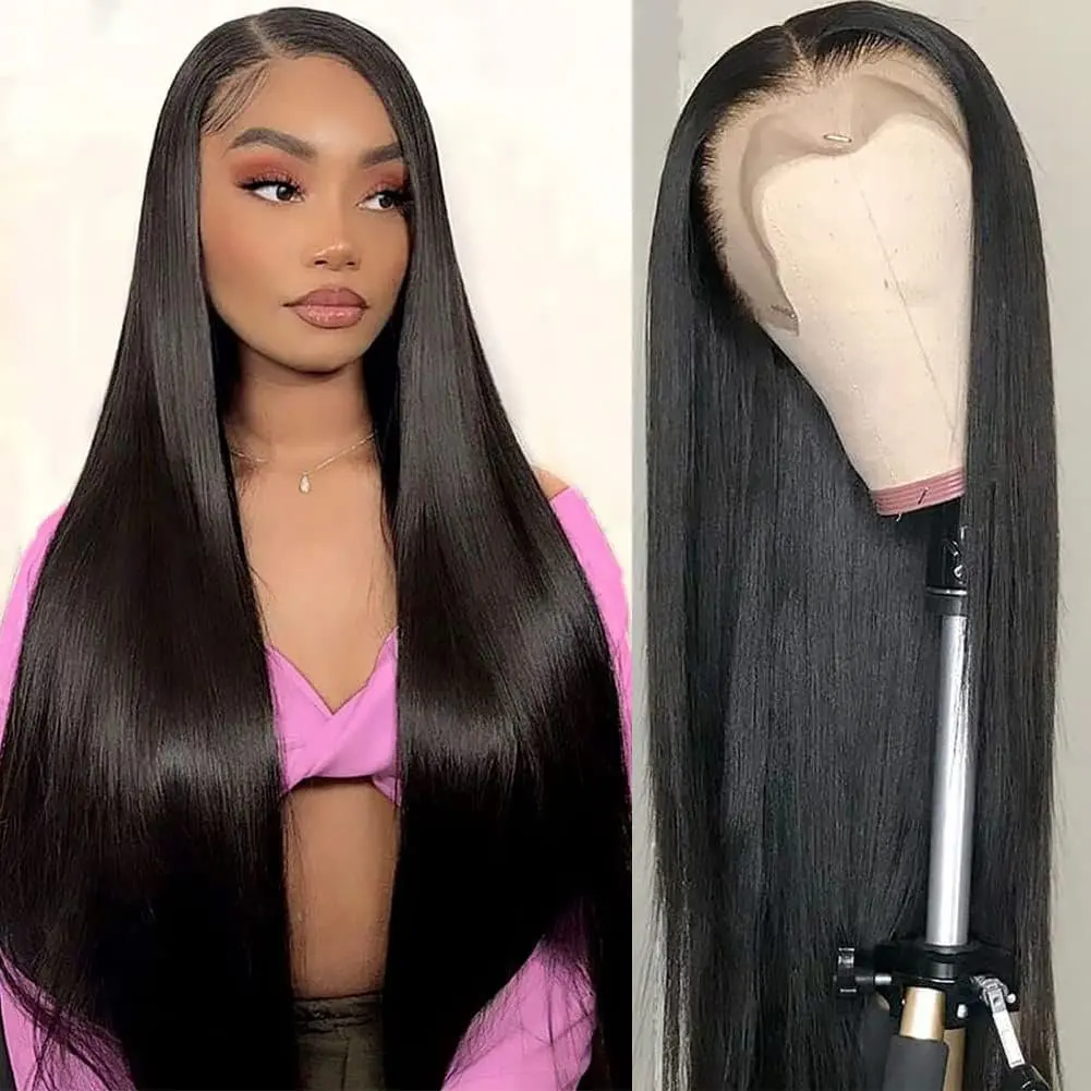 Rosabeauty 100% Human Hair Wigs Nature Color 13x6 Straight Lace Front Wigs 250 Density Frontal Glueless For Women 30 40 Inch