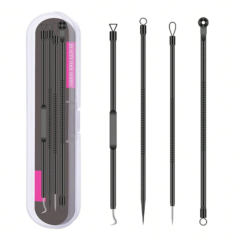 4-Piece Blackhead Acne Remover Tool Set - Stainless Steel Pore Cleaner, Skin Care Tools, Deep Cleansing Needle Hook Acne Remover