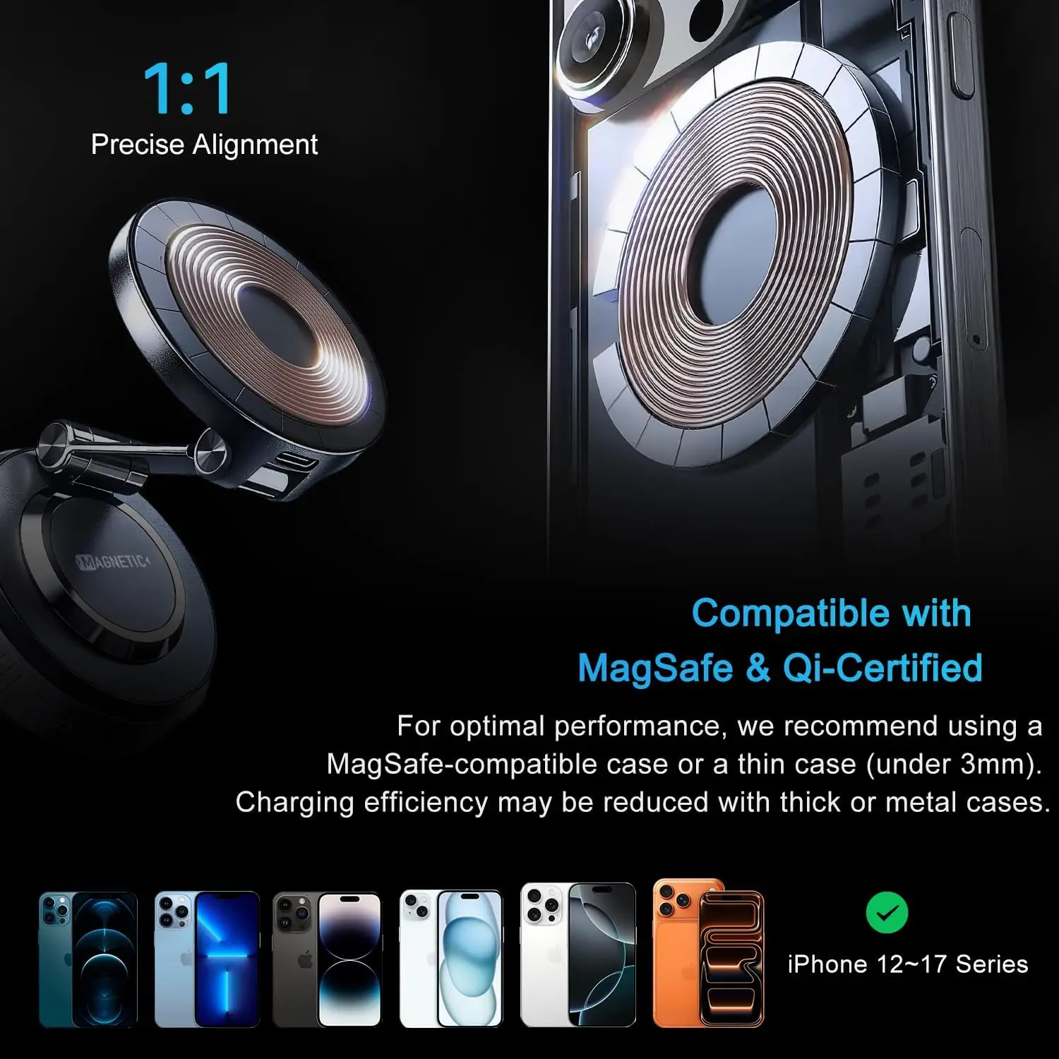 

Беспроводное магнитное зарядное устройство 15 Вт для крепления Magsafe в автомобиле, с вращением на 360° и вакуумной присоской для установки на зеркало/в спортзал, для iPhone 17-12 Pro Max