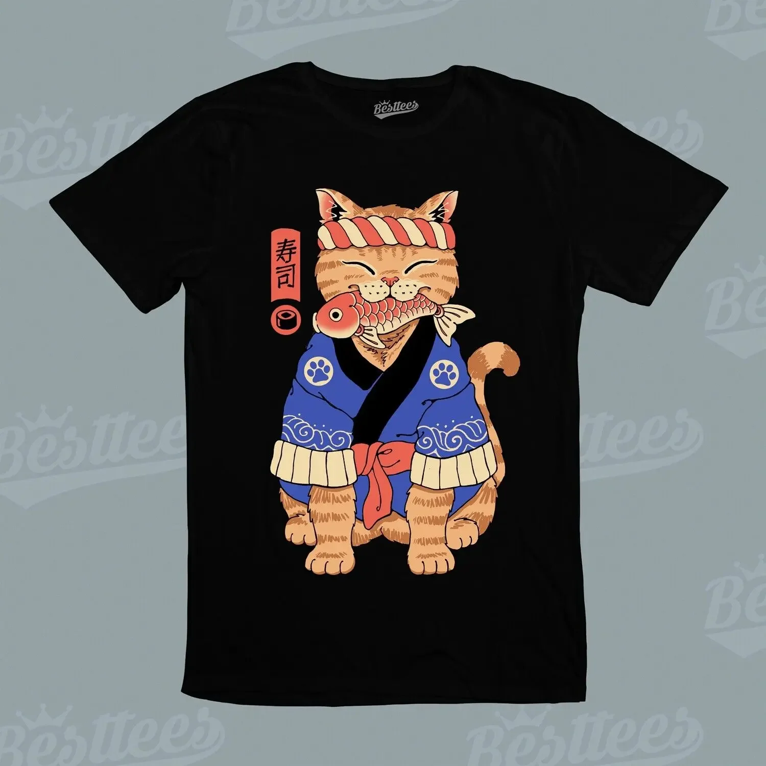 UNISEX Kids/MEN/ WOMEN Cartoon Japanese Samurai Cat Fish Lucky chef T-Shirt