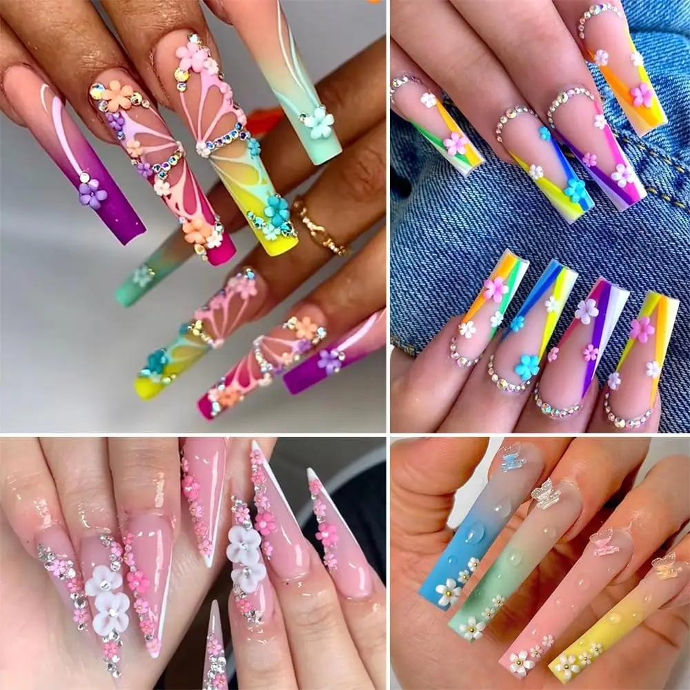 1箱 3D カラフル レジンフラワー 花びら パール ネイルアート チャーム ミックス ゴールドビーズ フラワー ラインストーン アクセサリー ネイルアートデコレーション