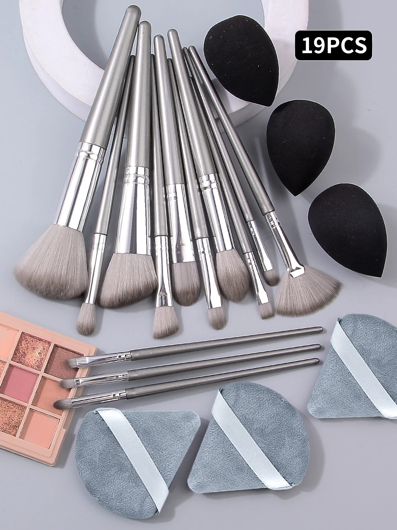 19-delige veganistische make-upborstel en sponskit / reizen - Pro synthetische penselen, 3 dubbele blenders en soezen, 6-in-1 cadeauset