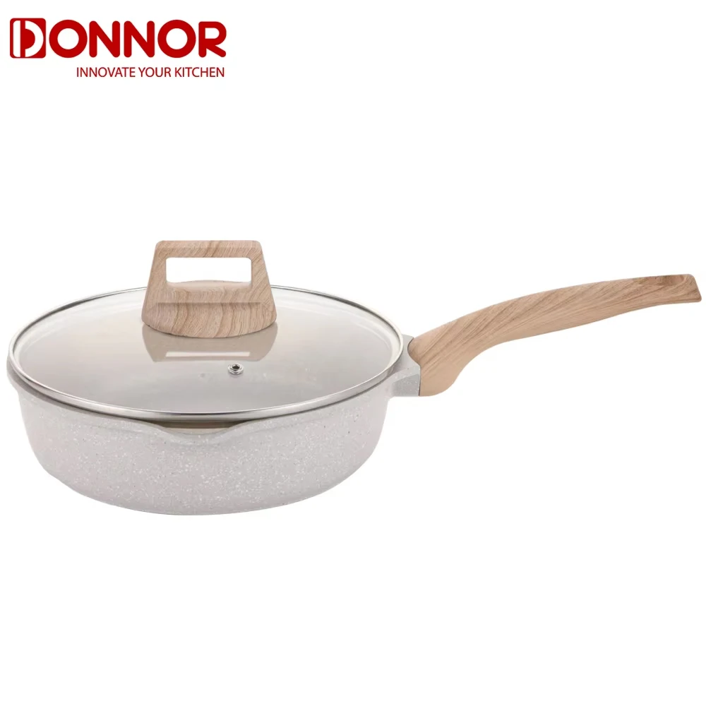 

Donnor Non Stick Deep Frying Pan With Lid 24cm 28cm Skillet Healthy Granite Coating Cookware
