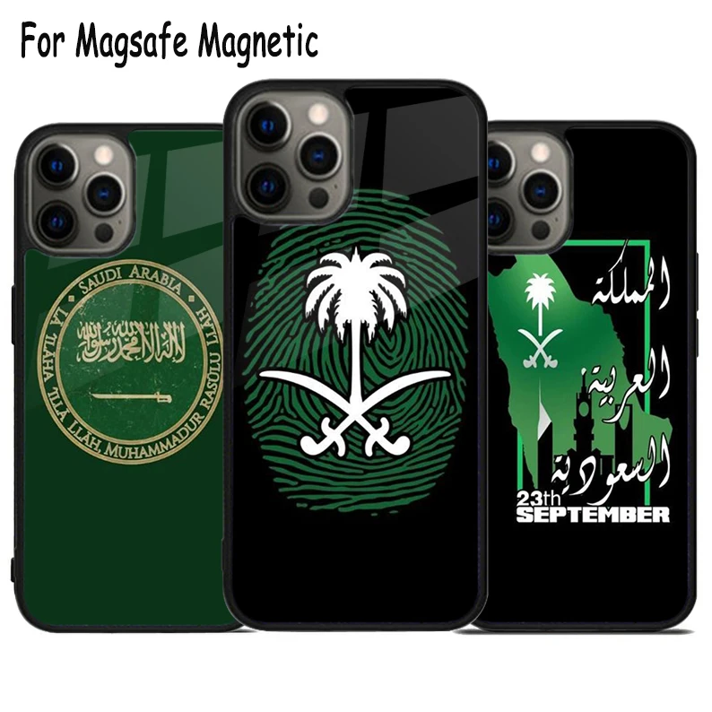 Saudi Arabia Location Flag Wireless Charge Magsafe Phone Case For iPhone 15 16 14 13 11 12 Pro Max Plus Magnetic Bumper Cover