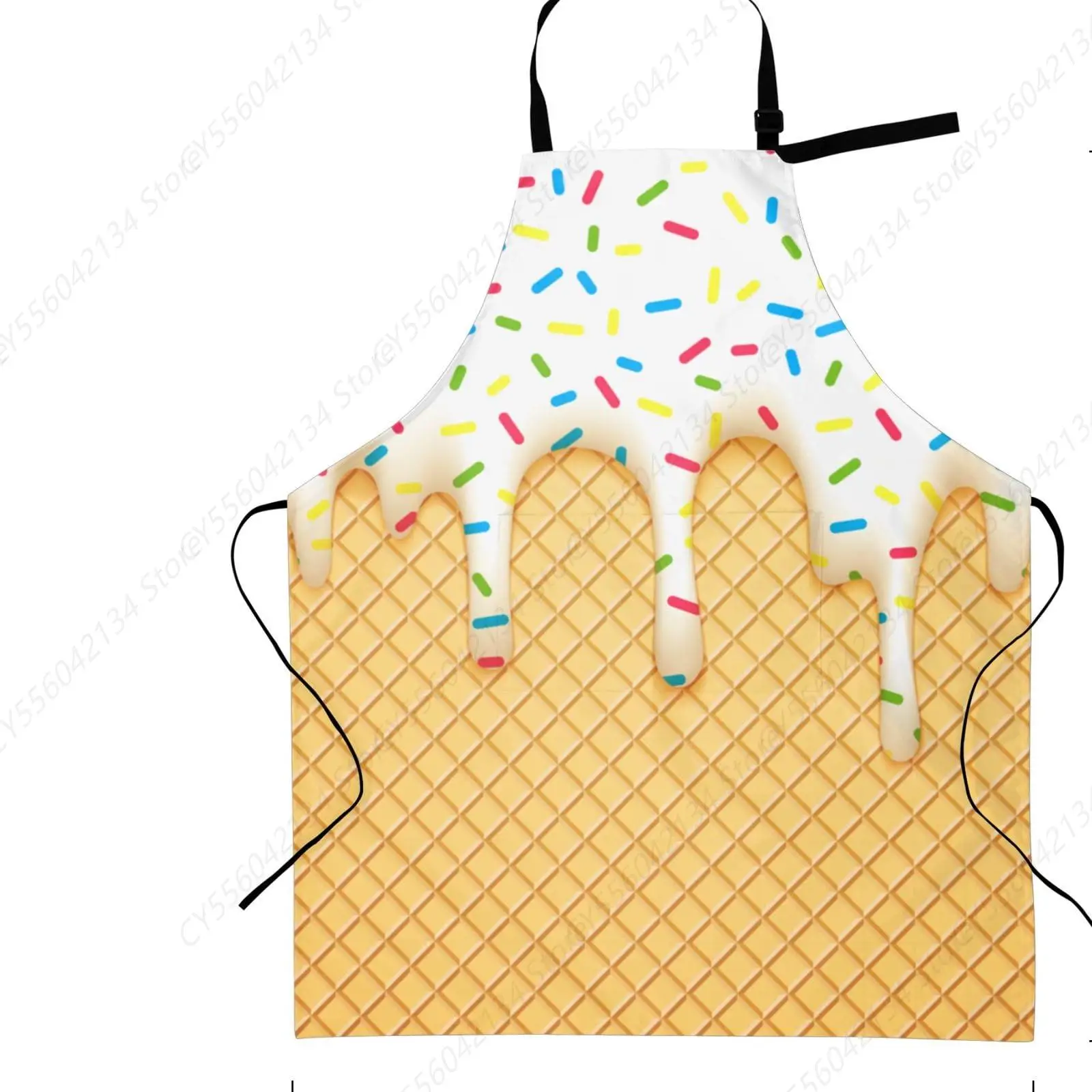 

Cartoon Ice Cream Cone With Dripping White Glaze And Wafer Funny Bbq Adjustable Apron For Women Men Birthday Gifts Grilling Cook