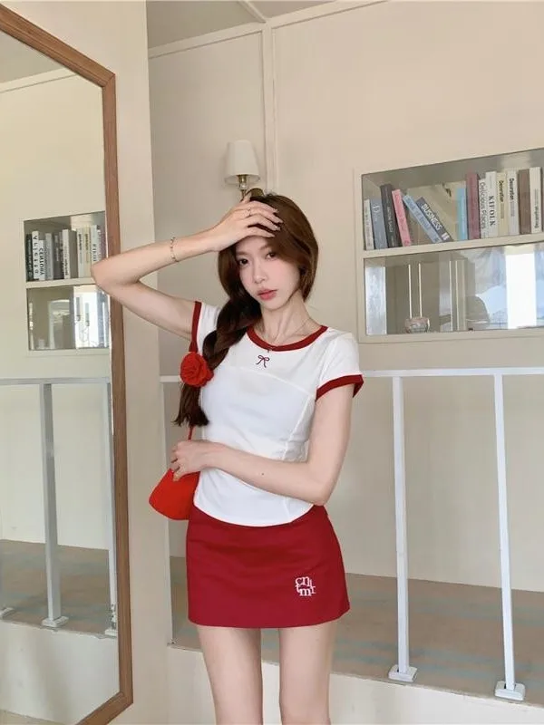 

Red Slim Fit High Waist A-Line Skirt Women's Spring Summer New Style Short Tight Butt Hugging Skirt Sexy Girl Skirt