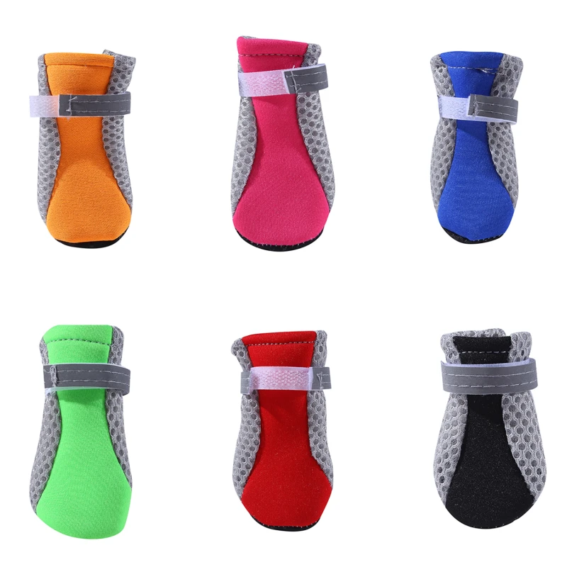 4pcs/set Breathable Dog Shoes Anti-skid Pet Socks Waterproof Rain Snow Shoes Warm Reflective Pet Dog Boots Paw Protector