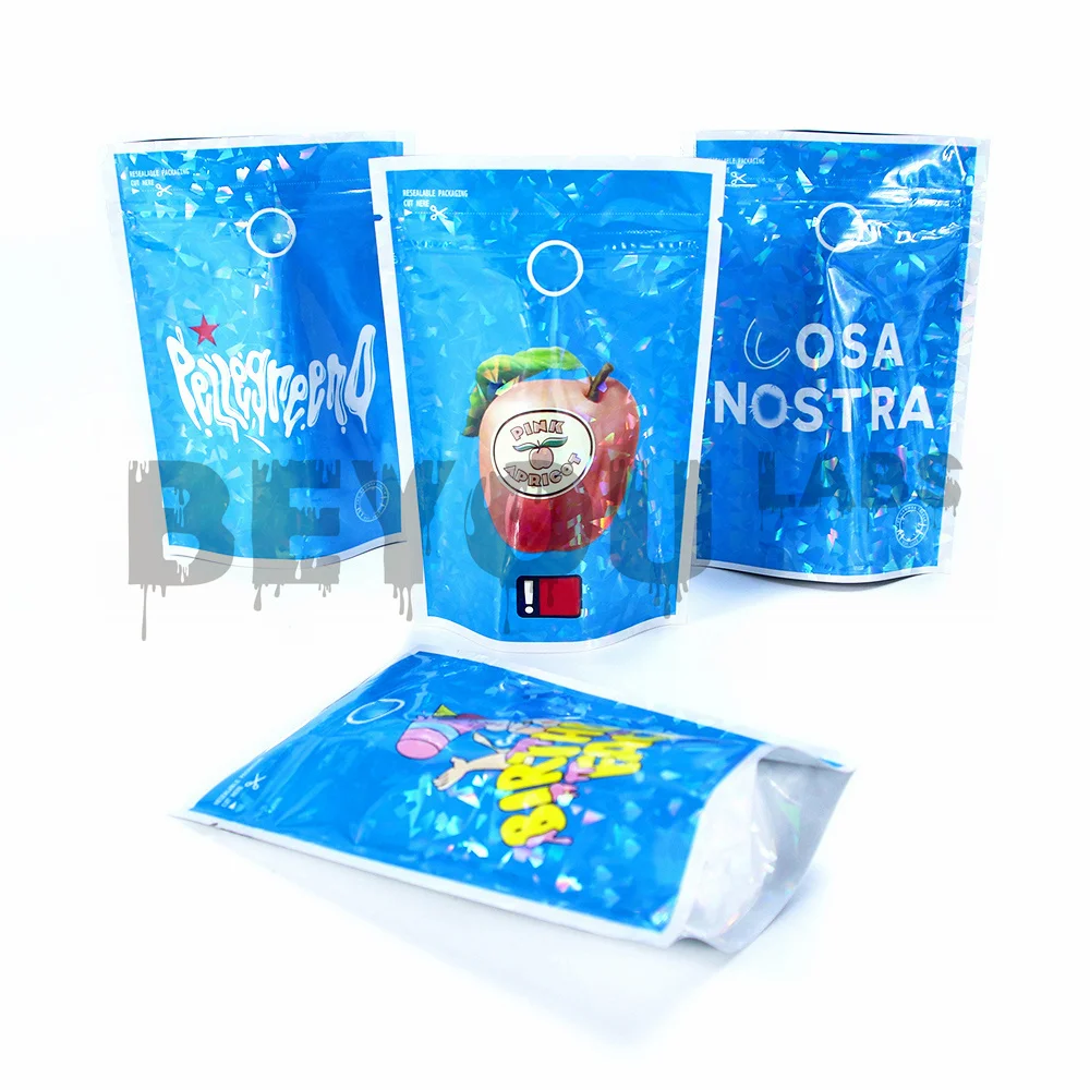 3.5G Zip Lock Bag Waterproof Smellproof Food Storage Bags Reusable Pouch Stand Up Pouches Laser Reflective Package Customize