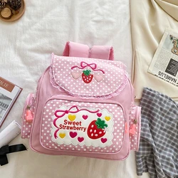 Mochila escolar com bordado para meninas, mochila estudantil, mochilas de desenhos animados, estilo japonês, fofo, morango, presente de aniversário