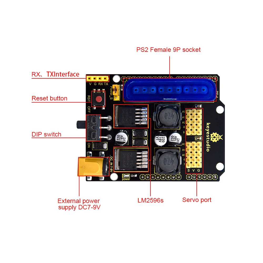 Keyestudio Servo Driver Expansion Board With PS2 Port For Arduino Robot Car Arduino Shield 5V Output Voltage