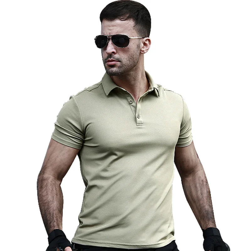 

Summer Outdoor Training Cotton Quick Dry Breathable Lapel Slim T shirt Mens Half Short Sleeve Shirt Male Hiking Climbing Clothes