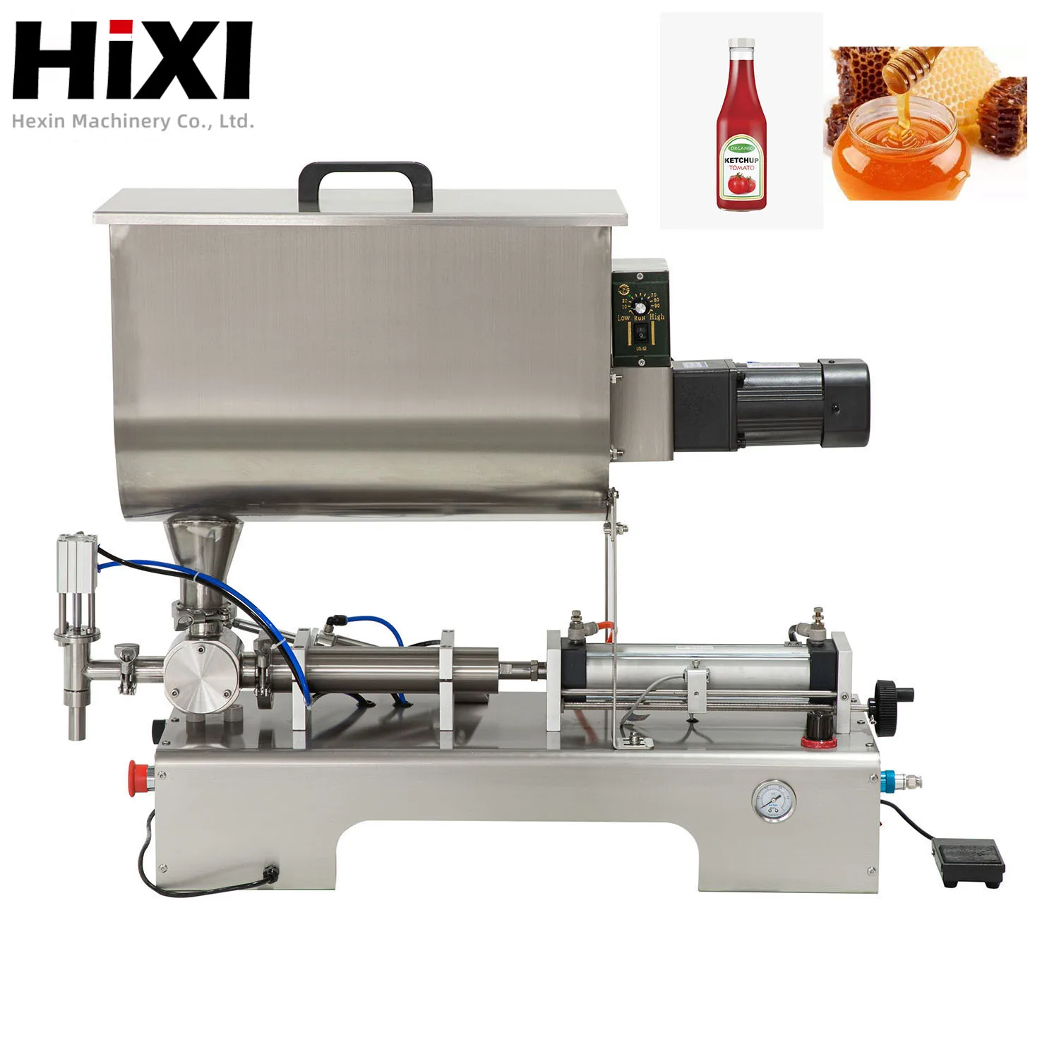 Pneumatic 100-1000ml Paste Sauce Filling Machine With 60L Mixing Hopper Cream Honey Filler