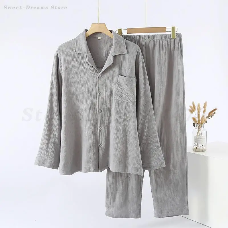 Male Cotton Pajamas Set Long Sleeve Trouser Suits Sleepwear Home Clothing Loose Casual Pijamas Lounge Wear Autumn New Pyjamas