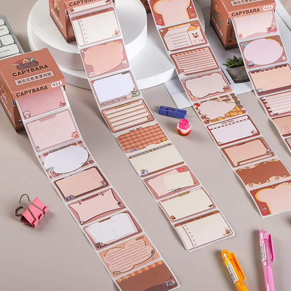 Kawaii Capybara Sticky Notes Portable Creative Pull-out Sticky Notes Roll Paper Type Pullable Capybara Memo Pad School Supplies