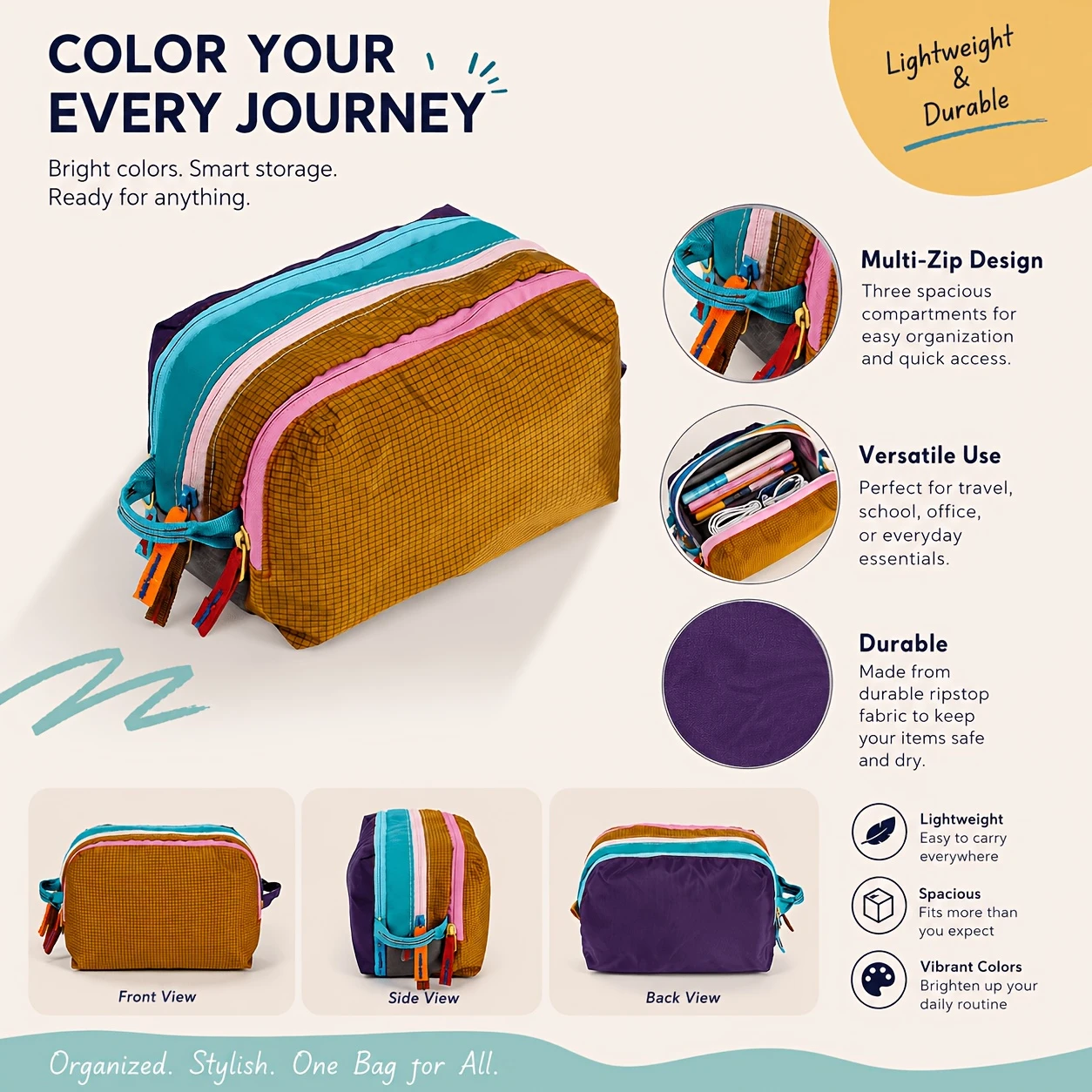 Large Capacity Toiletry Bag, Multi-Compartment Travel Organizer for Men Women, Layered Makeup Bag, Portable Cosmetic Storage Pou
