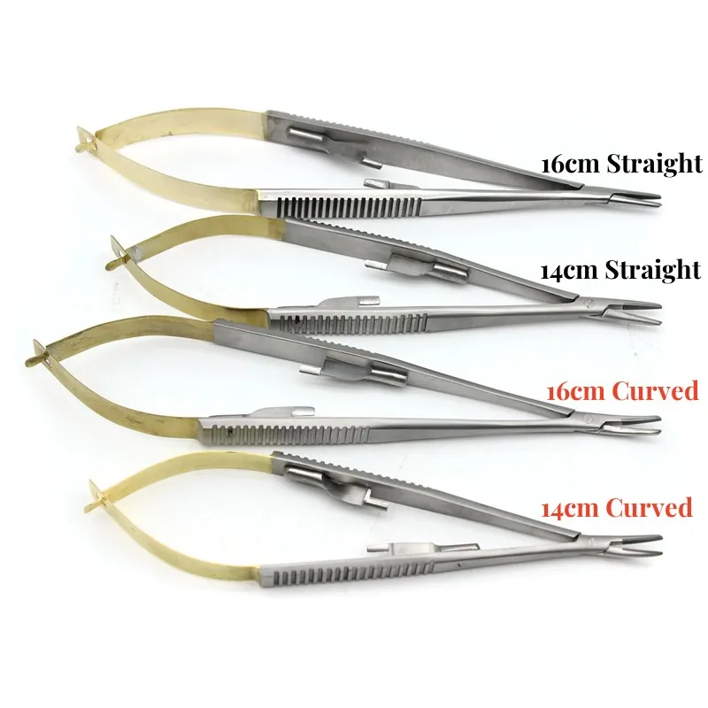 TC Head Straight/Curved Castroviejo Needle Holders with Lock Holding Forceps 14cm/16cm Microsurgery Instruments Dental Forcep