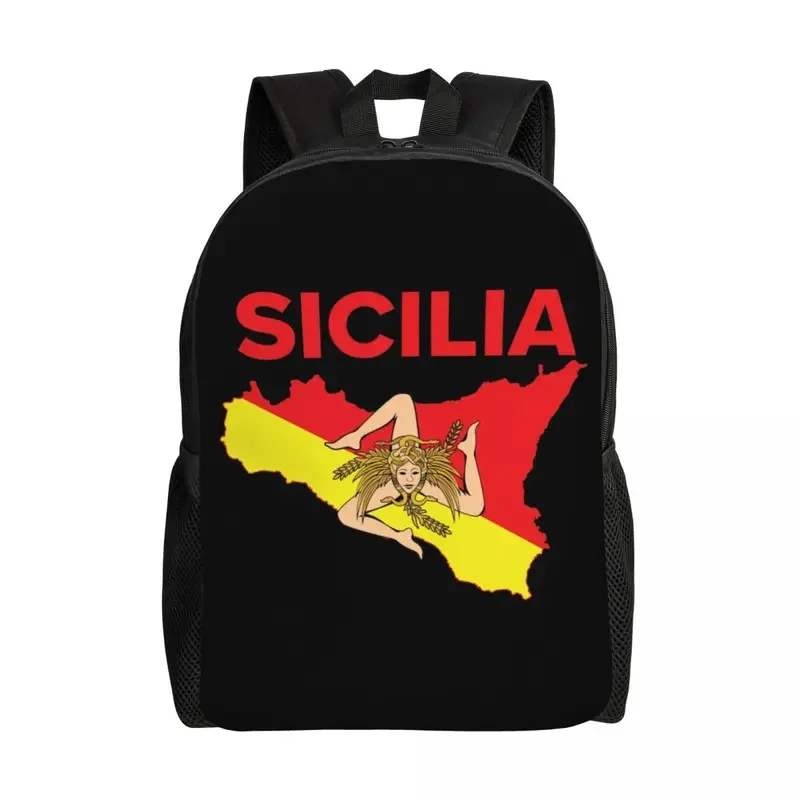 

Custom Map Of Sicily Trinacria Backpack for Boys Girls Sicilian Pride College School Travel Bags Men Bookbag Fits 15 Inch Laptop