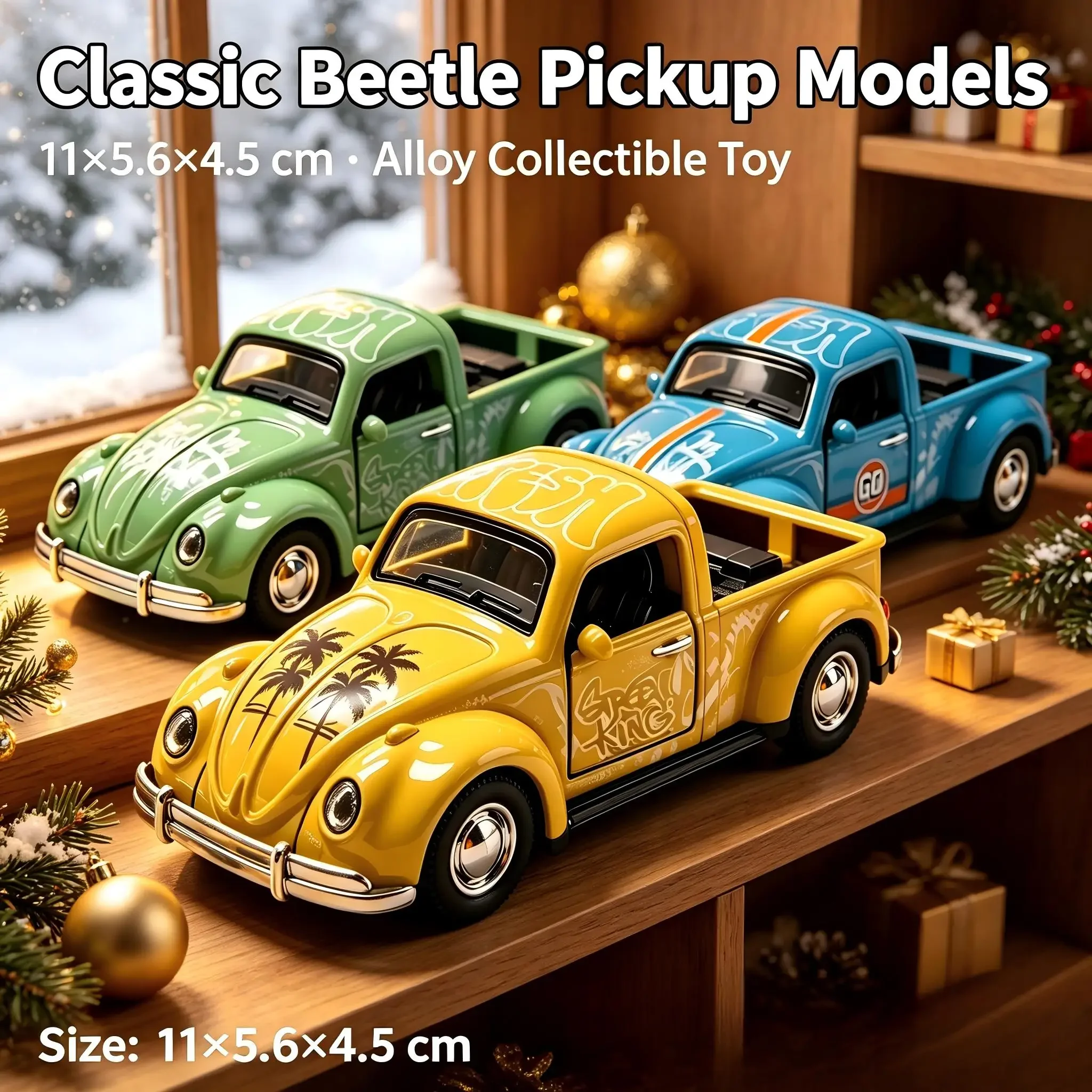 Classic Beetle Pickup Alloy Car Model, 11×5.6×4.5cm Diecast Vehicle Toy, 3 Colors Collectible Ornament, Christmas Present for Ki