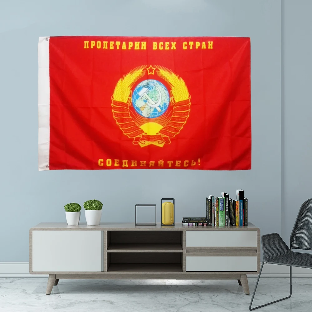 

USSR with state coat of arms Flag hot sell goods 3X5FT 150X90CM Banner brass metal holes