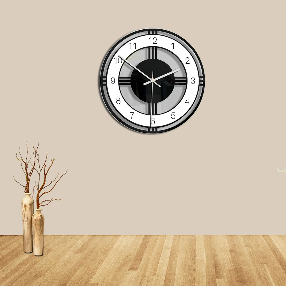 

Round Wall Clock Bar Decor Black and White for Stylish Mute Accurate Time Bamboo Silent