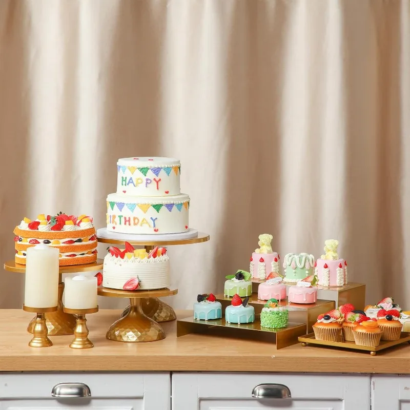 

Golden cake stand, metal dessert table display set layered cupcake stand, decorative candy fruit tray