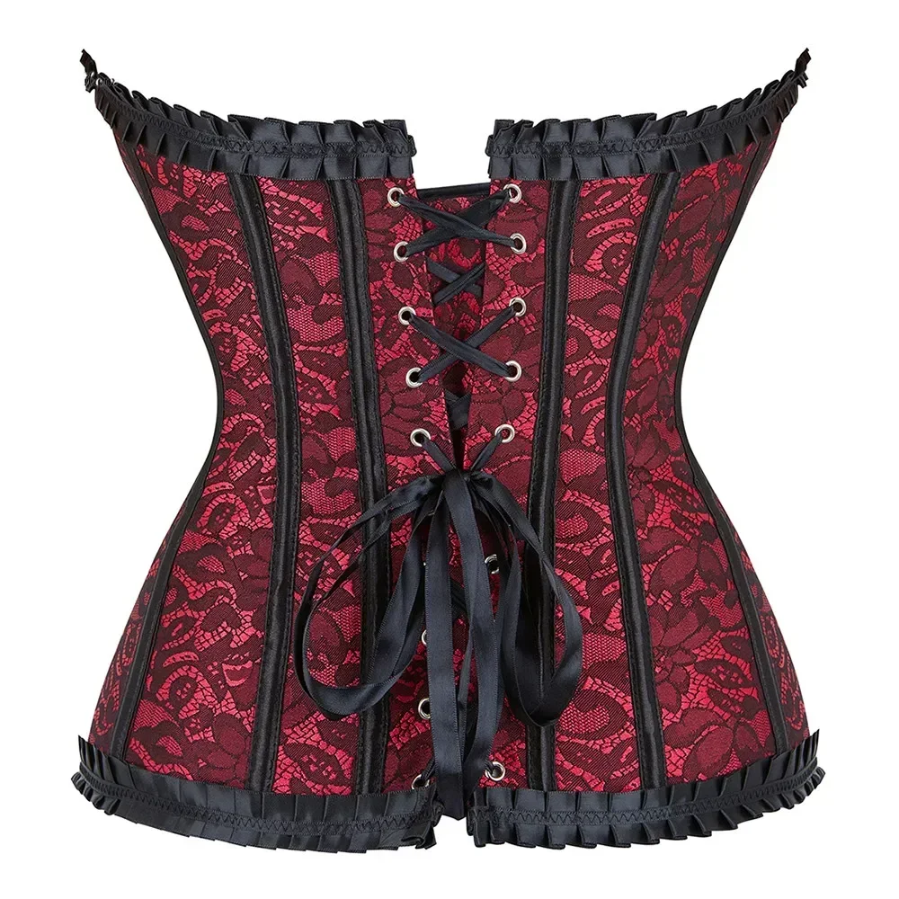 Corset Bustier Top for Women Overbust Flower Lingerie Sexy Corsets Victorian Lace Overlay Vintage Costume Plus Size Red Purple