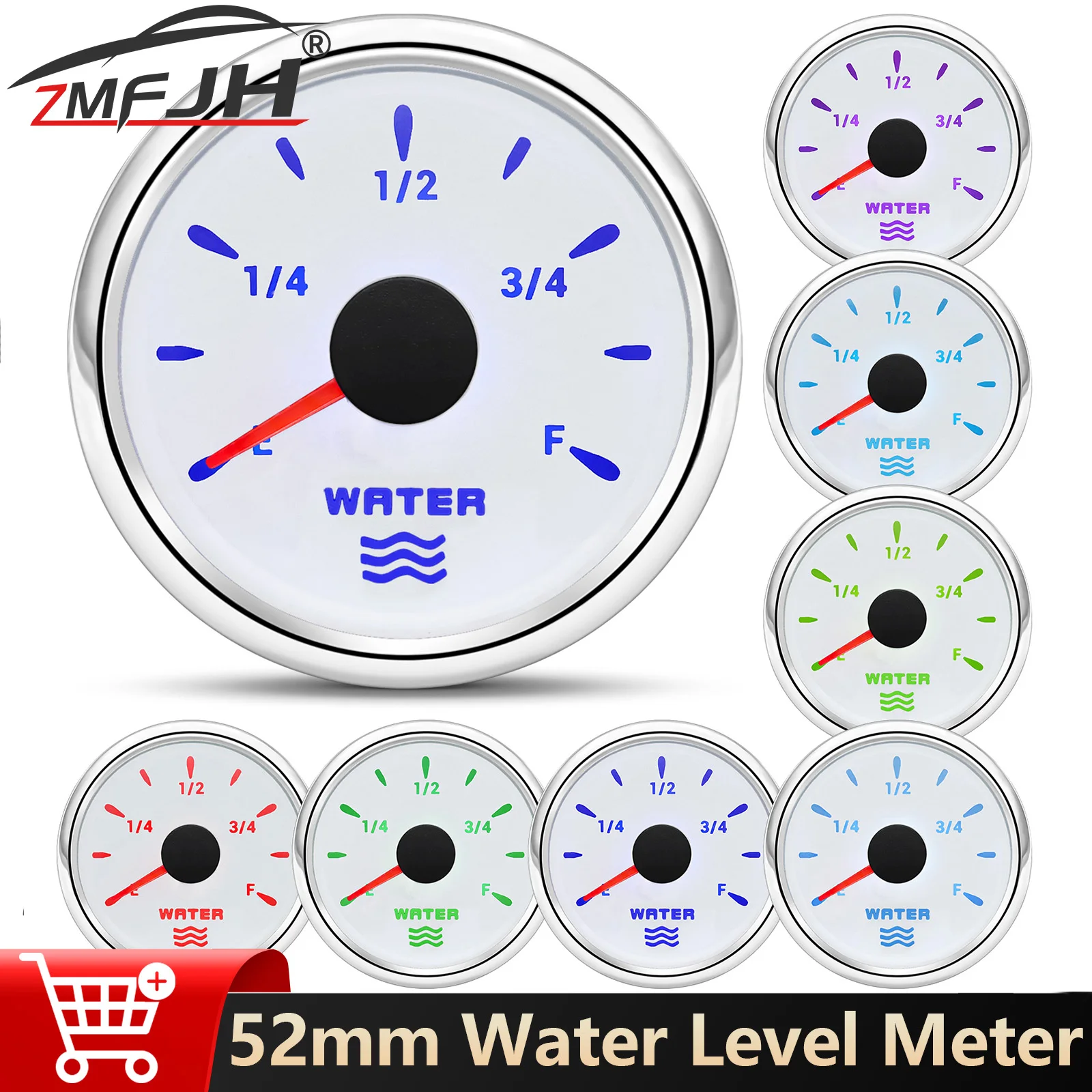 

2" 52mm Water Level Gauge 0~190ohm Water Tank Meter Indicator For Marine Boat Car 7 Color Backlight Water Level Meter 12V 24V