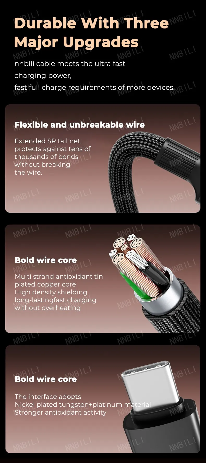 NNBILI Dual Type C 120W USB A to Type C Fast Charging Data Cord Type-C Quick Charging for Huawei MacBook iPad iPhone 18 17 Honor