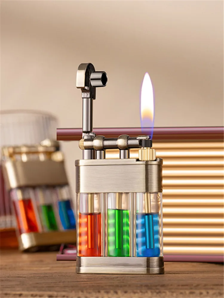 Briquet à Kerosene pour réservoir d'huile Transparent tricolore, colorant hautement concentré, petit briquet à meule rétro créatif et Portable